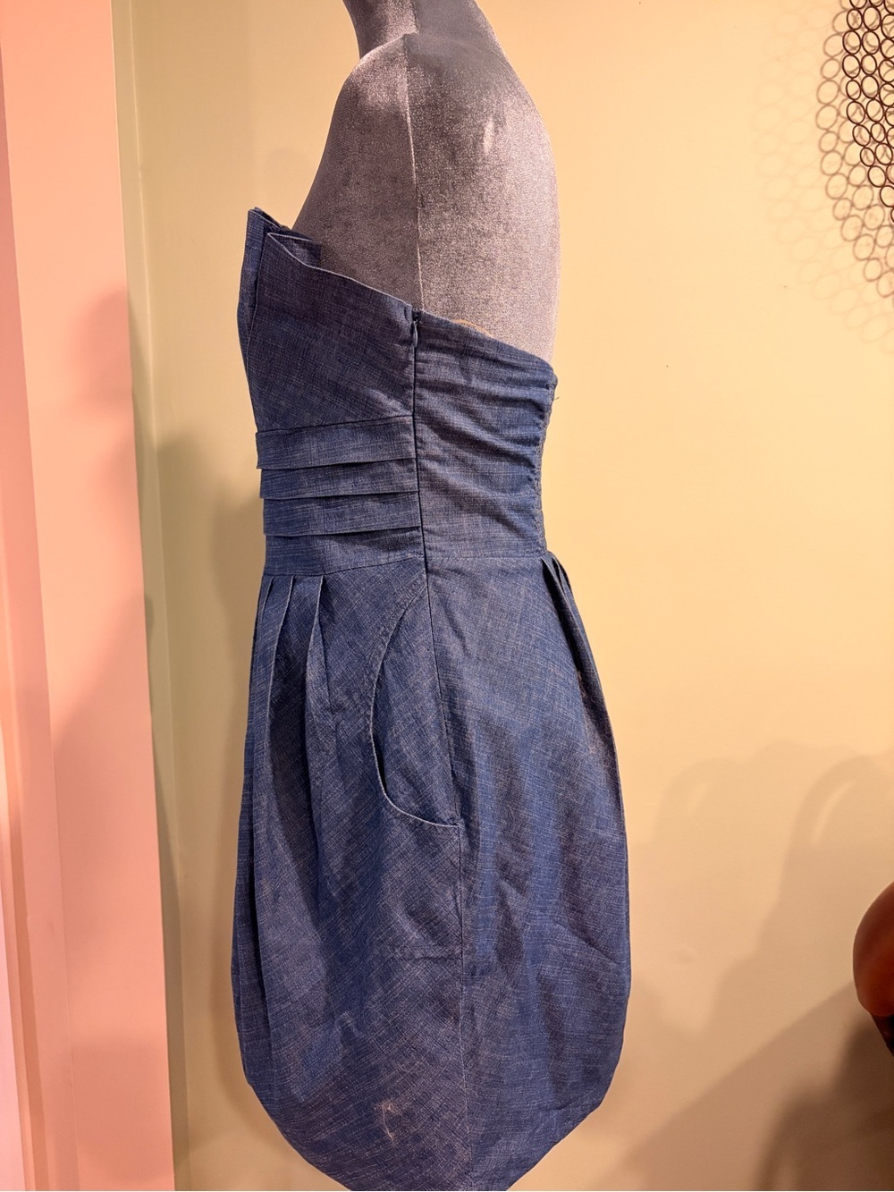 Romeo & Juliet Couture Strapless Chambray Denim Mini Dress Pleated Bustier L - Picture 2 of 5